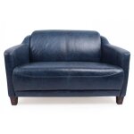 Canap bleu en cuir 2 places milord vintage