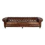 Canap chesterfield 4 places marron en cuir pleine fleur chicago vintage