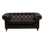 Canap noir en cuir 2 places chesterfield chicago vintage