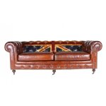 Canap rouge en cuir 3 places chesterfield manchester vintage