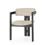 Chaise bois et velours gris clair et noir