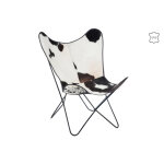 Chaise lounge peau de vache / metal blanc / noir