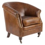 Fauteuil british oxford en cuir marron vintage