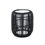 Guridon rond en rotin et verre noir mat