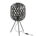 Lampe de bureau trpied rond bambou / mtal noir