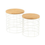 Set 2 tables gigognes fer / bois d epicea naturel / blanc