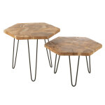 Set 2 tables gigognes hexagone bois de teck / metal naturel