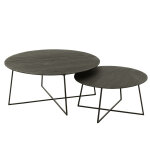 Set 2 tables gigognes rond bois teck / metal noir