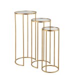 Set de 3 tables gigognes leo miroir fer or