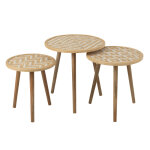 Set 3 tables gigogne motifs 3 pieds bambou / bois naturel / blanc