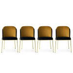 Set de 4 chaises mtal et velours noir et or style moderne