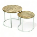 Tables basses gigognes bois de manguier et mtal style moderne eclipse blanc