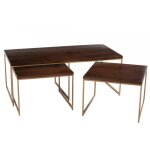 Table salon rafi 3parties fer / bois manguier or / brun fonc