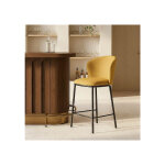 Tabouret de bar haut moutarde tissu - m�tal