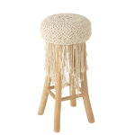 Tabouret franges bois / macrame blanc