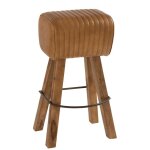 Tabouret gym cuir / bois manguier camel / naturel