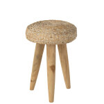 Tabouret rond teck / jacinthe d eau blanc
