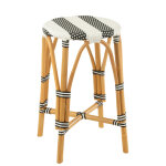 Tabouret rotin noir / blanc large