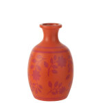 Vase feuilles / fleurs + lignes terre cuite orange / rose