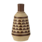 Vase motif demi - cercles terre cuite blanc / brun