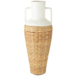 Vase tissage + anses terracota / rotin blanc / naturel