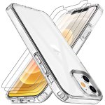 Coque iphone 12, coque iphone 12 pro, 3x verre trempe protection ecran, transparent silicone tpu etui ...