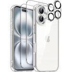 Coque pour iphone 16, coque silicone souple transparent + 2 verres tremps et 2 vitres camras arrires ...