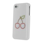 Coque iphone 4 / 4s, swarovski blanche motif cerises