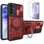 Coque pour samsung galaxy s25 avec 2 verres trempés, coque avec cache caméra et anneau support rouge ... Coque pour samsung galaxy s25 avec 2 verres trempés, coque avec cache caméra et anneau support rouge ...