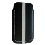 Etui pouch dolce vita en cuir noir bande blanche