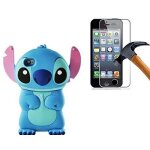 Hq - cloud coque housse etui en silicone pour iphone 5 / 5s / 5g / se - lilo & stitch - bleu + 1 film ...