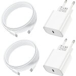 Lot de 2 chargeur rapide + 2 c�bles usb - c pour iphone 17 pro max iphone 17 air iphone 17 - blanc - ...