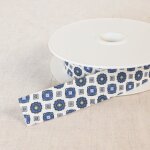 Biais rosaces bleu marine 25mm - mondial tissus