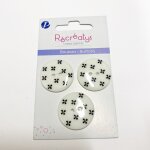 Carte de 3 boutons 2 trous 25 mm blancs  fleurette noir et blanc - rcratys - mondial tissus