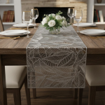 Chemin de table feuillage argent 1m50 x 25cm - mondial tissus