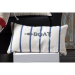 Coussin coton beige imprim� boat ray� marine 30 x 50cm - stof - mondial tissus