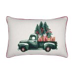 Coussin de nol rectangulaire cru ray motif sapin dos rouge 35 x 55cm - mt - mondial tissus