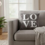 Housse de coussin grise inscription  ; love ; 40x40cm - mt - mondial tissus