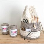 Kit crochet - sac tricot jonkoping �cru et taupe - hoooked - hoooked - mondial tissus
