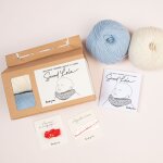 Kit diy tricot - layette snood lola naturel / bleu ciel sans aiguilles - tricotez - moi - mondial tissus ...