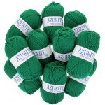 Lot de 10 pelotes de fil � tricoter azurite 50g 100% acrylique - col. 0338 vert vif - mondial tissus