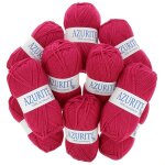 Lot de 10 pelotes de fil  tricoter azurite 50g 100% acrylique - col. 3019 framboise - mondial tissus ...