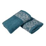 Lot de 2 draps de douche couleur bleu motifs feuilles - mt - mondial tissus