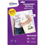 Lot de 24 transferts t - shirt textiles blancs ou clairs a4 jet d'encre - mondial tissus