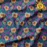 Maillot jersey maillot bain anti - uv imprime jardin fleuri bleu et rose - domotex - mondial tissus