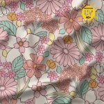 Maillot jersey maillot bain anti - uv imprime jardin fleuri rose et vert - domotex - mondial tissus