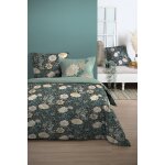 Parure de lit coton 57 fils imprime belles fleurs vert - 240 cm x 220 cm + 2 taies 63 x 63 cm - stof ...