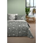 Parure de lit coton 57 fils imprime feuilles xl vert - 240 cm x 220 cm + 2 taies 63 x 63 cm - stof - ...