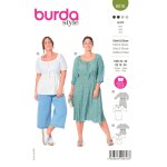 Patron burda 6016 - robe / blouse encolure carmen manches raglan 46 - 56 - burda - mondial tissus