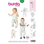 Patron burda 9299 combinaison bb  capuche avec ou sans manche de 6  36 mois - mondial tissus